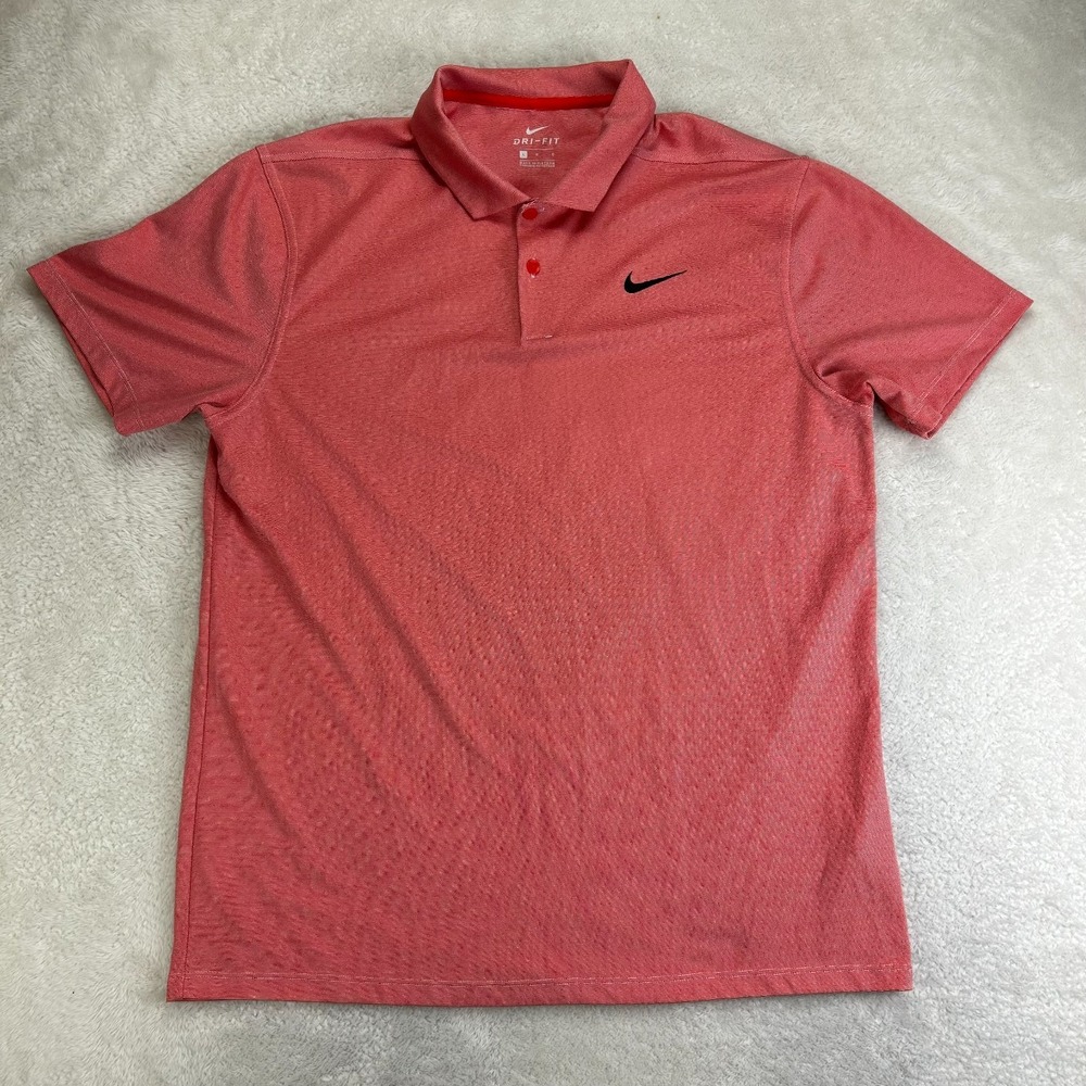 Nike Dry Fit Victory Stripe Golf Polo Shirt Mens L Habanero Red